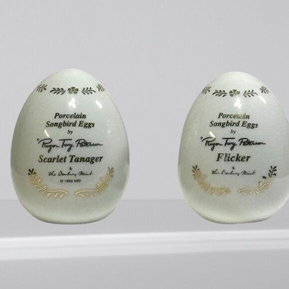 Danbury Mint 1995 2 Porcelain Songbird Eggs "Scarlet Tanager" "Flicker" Peterson - Picture 2 of 7